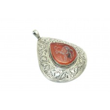 Afghani Pendant Handcrafted 925 Sterling Silver Hand Engraved Carnelian Stone